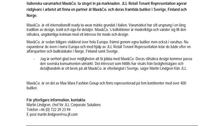 Det italienska varumärket Max&Co. expanderar i Norden och söker affärspartner  