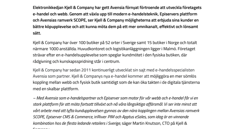 KJELL & COMPANY VÄXLAR UPP OCH GÖR DIGITAL RESA TILLSAMMANS MED AVENSIA - BYGGER NY E-HANDEL