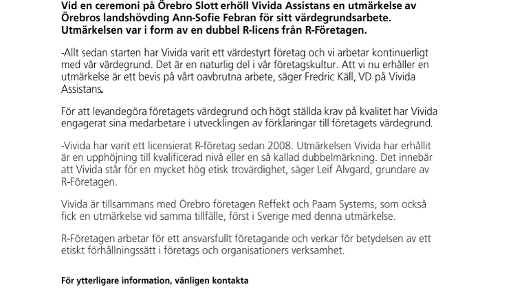 Vivida Assistans får utmärkelse