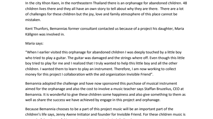 Bemannia supports an orphanage for abandoned children in Thailand