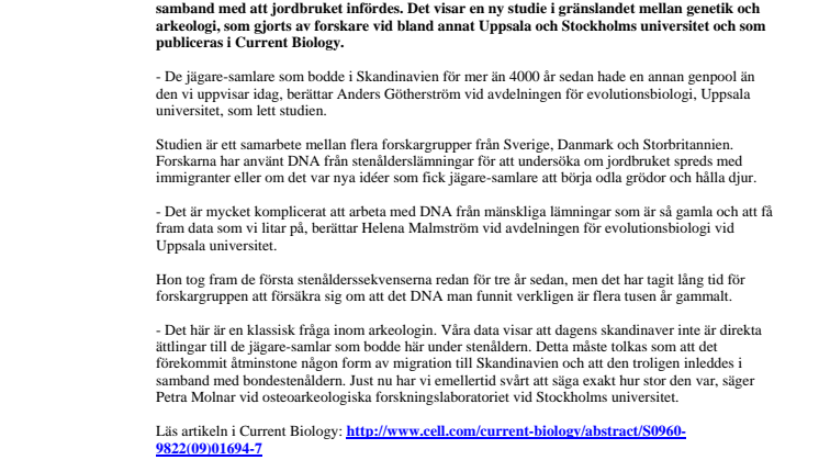 Svenskarna härstammar från invandrade stenåldersmänniskor