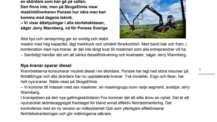 Ponsse visar skördare som nästan går på vatten