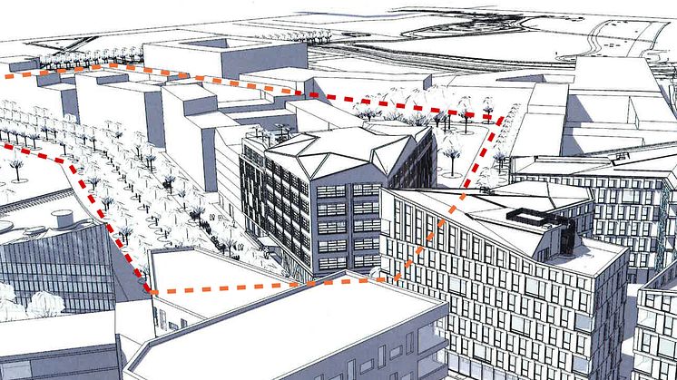 Visionsbild över planområdet. Illustration: Kanozi arkitekter