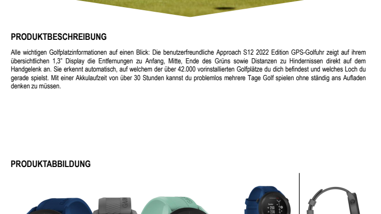 Garmin Datenblatt Approach S12 2022 Edition