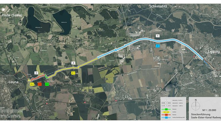 Streckenführung des geplanten Saale-Elster-Kanal-Radwegs - Quelle: GeoSN