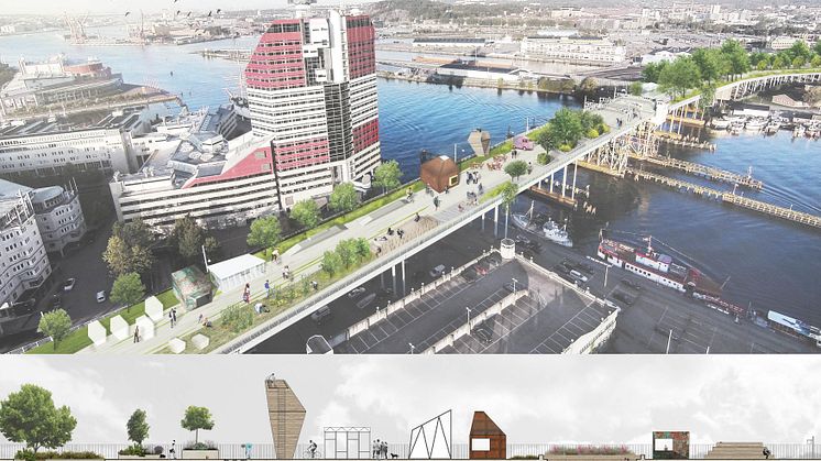 I Dreem arkitekters framtidsvision för Göta älvbron är park, mötesplatser och paviljonger möjliga inslag.