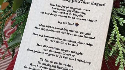 Grattiskortet som Anton skrev till Emelie 