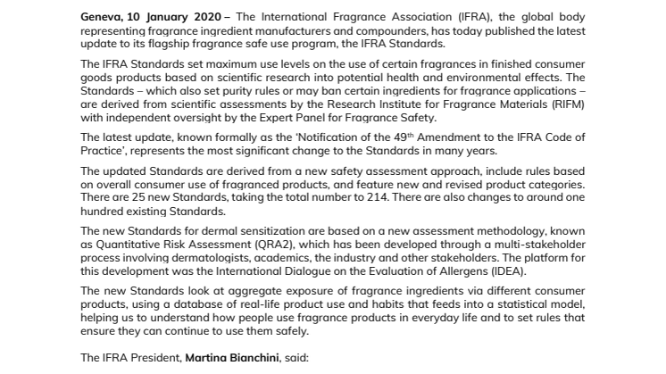 Helping people to enjoy fragrance with confidence: IFRA announces revisions to global safe use initiative
