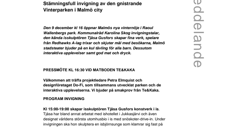 Stämningsfull invigning av den gnistrande Vinterparken i Malmö city (PÅMINNELSE!)