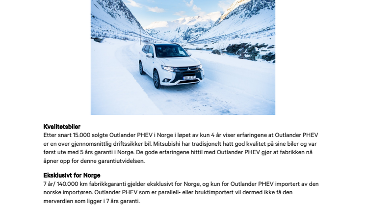 Mitsubishi Outlander PHEV med 7 års Norgesgaranti