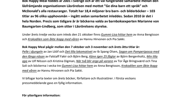 ​Tredje veckan för BOK HAPPY MEAL med böcker av Anna Bengtsson och Hannu Hirvonen/Pia Sakki