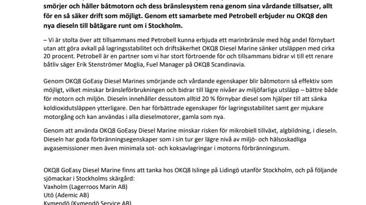 OKQ8 GoEasy Diesel Marine - Innehåller 20 procent fossilfri diesel för minskat koldioxidutsläpp