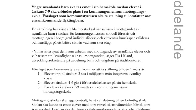 Malmögemensam skola för nyanlända äldre elever kan bli verklighet