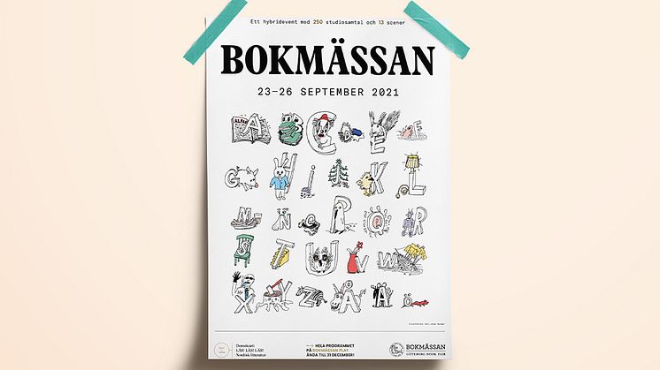 Affisch Bokmässan 2021. / Illustration: Carl Johan De Geer.
