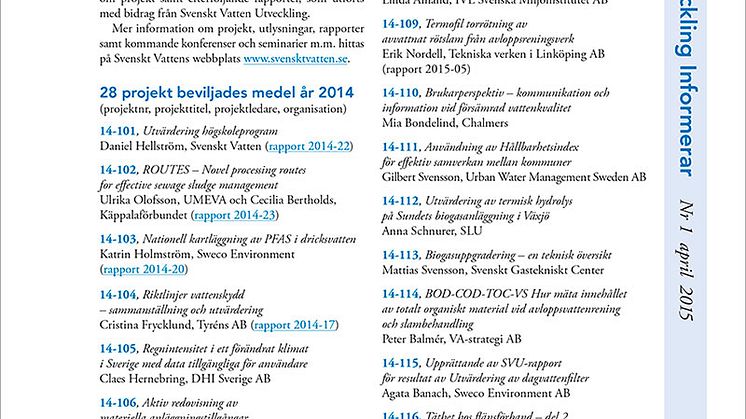 SVUs informationsblad nr 1, april 2015