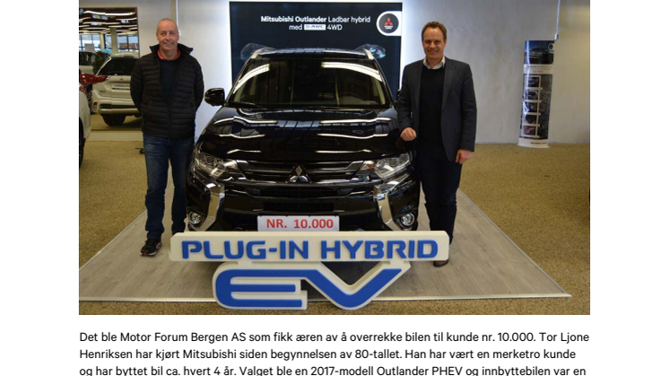 MITSUBISHI OUTLANDER PHEV NR. 10.000 LEVERT