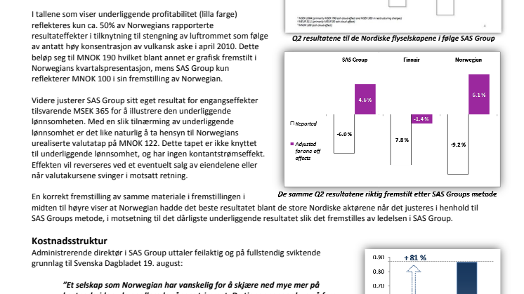 Presisering til Norwegians investorer
