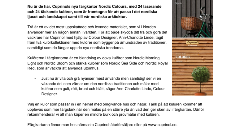 Cuprinol Nordic Colours – två nya färgkartor med kulörer som är både traditionella och fångar de nya nordiska trenderna