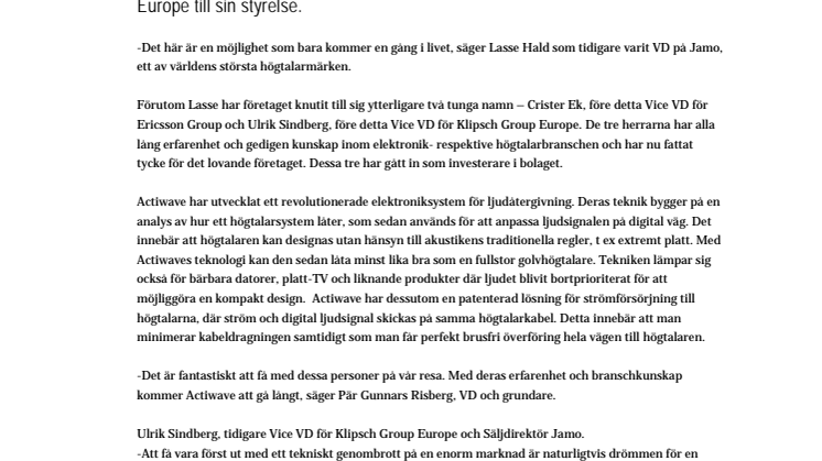 Actiwave förstärks med tunga namn från branschen