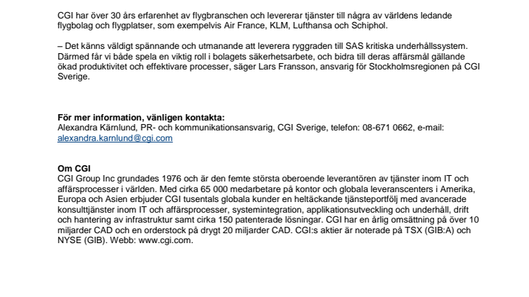 CGI levererar infrastrukturslösning till SAS underhållssystem
