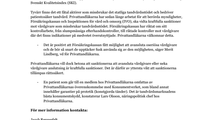 Bra att fusk inom tandvården beivras