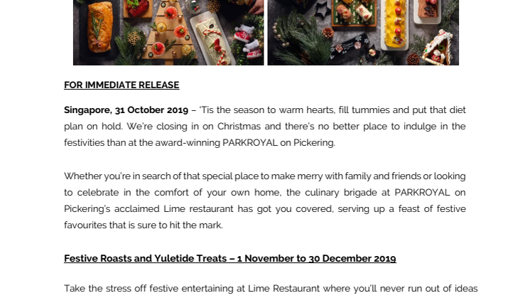 The Best of Yule by Us at PARKROYAL on Pickering