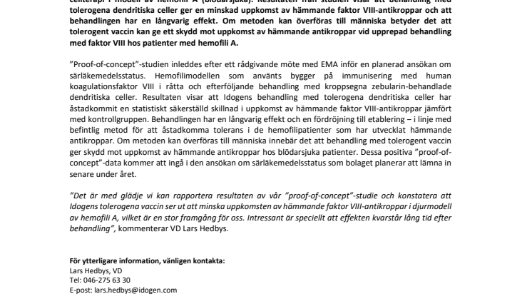 Idogen rapporterar positiva prekliniska resultat 