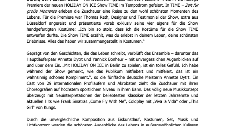 HOLIDAY ON ICE feiert das Leben: Premiere der Show TIME in Berlin