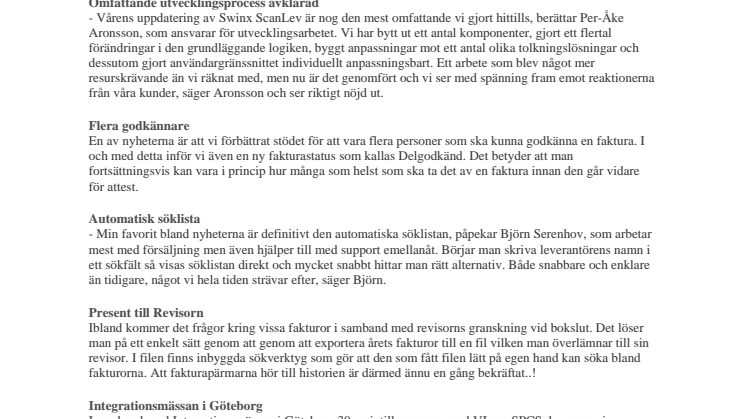 Nya Swinx ScanLev 3.0 med delgodkännande, automatisk söklista och import av tolkade fakturor!