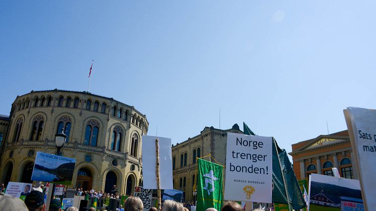 Stemningsbilde fra opptoget etter brudd i jordbruksforhandlingene i 2014. 