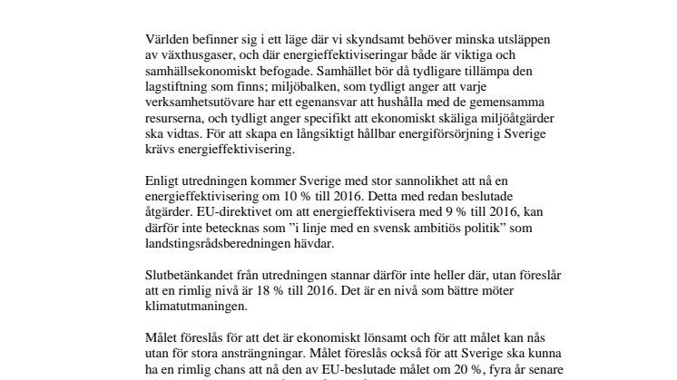Yttrande om energieffektivisering