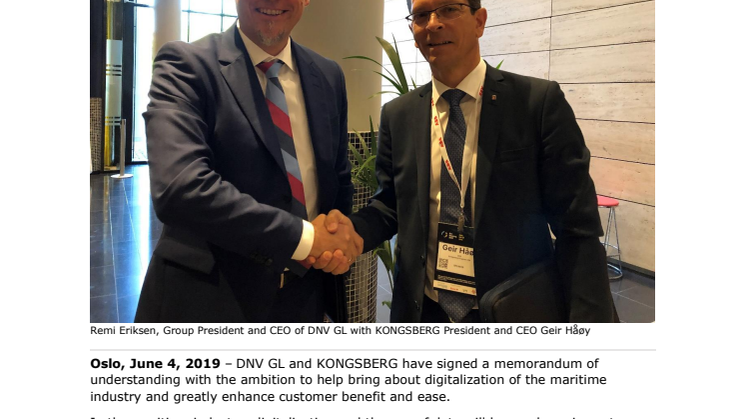 KONGSBERG and DNV GL team up for maritime digitalization