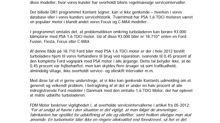 FORD KUNDER MED PSA 1.6 TDCI MOTOR SKAL IKKE VÆRE BEKYMREDE