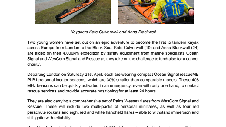 Kayakers’ 4,000km Continent-Crossing Expedition Supported By Specialist Marine Safety Manufacturers
