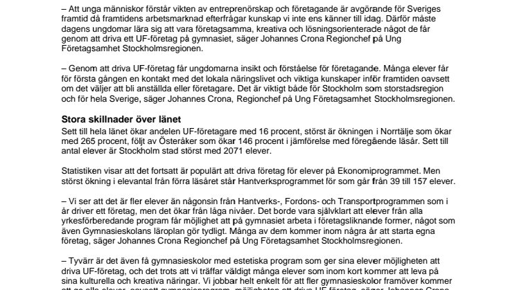 Rekordmånga unga företagare i Stockholms län –  ungas intresse större än någonsin!