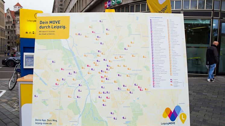 Stadtplan mit Abstellplätzen für die neuen E-Scooter