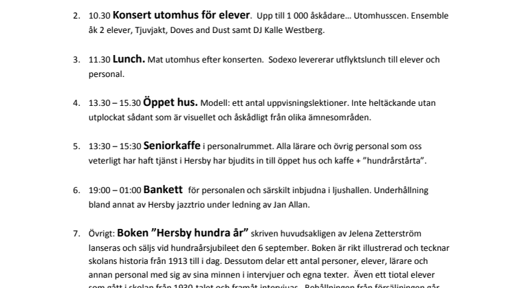 Program för Hersbys 100-årsjubileum
