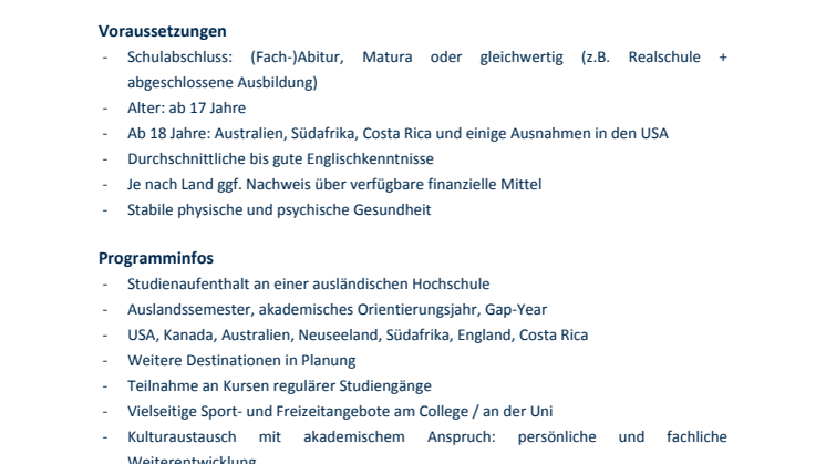 AIFS Fact Sheet zum AIFS Study Abroad Programm 