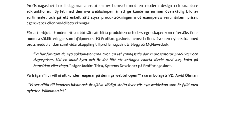 Proffsmagasinet Svenska Ab lanserar ny webbshop