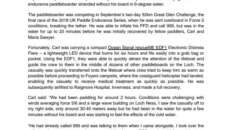 Ocean Signal rescueME EDF1 Guides RNLI Loch Ness to Stranded Paddleboarder