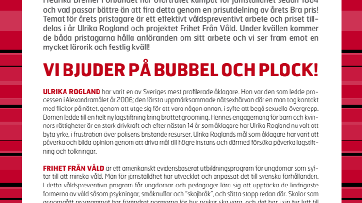 Inbjudan till FBF 130 år och utdelning av BRA-pris