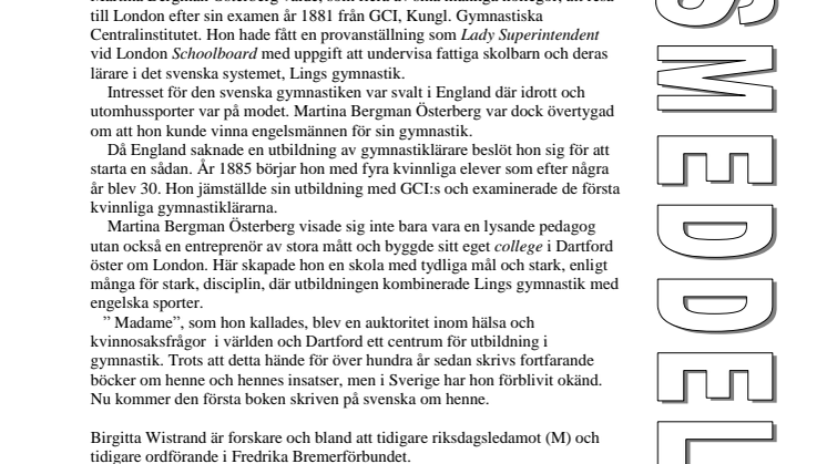Ny bok: Martina Bergman Österberg - svenskan som satte Linggymnastiken på världskartan