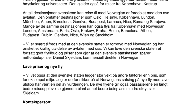 Svenske staten vil fly utenlands med Norwegian 