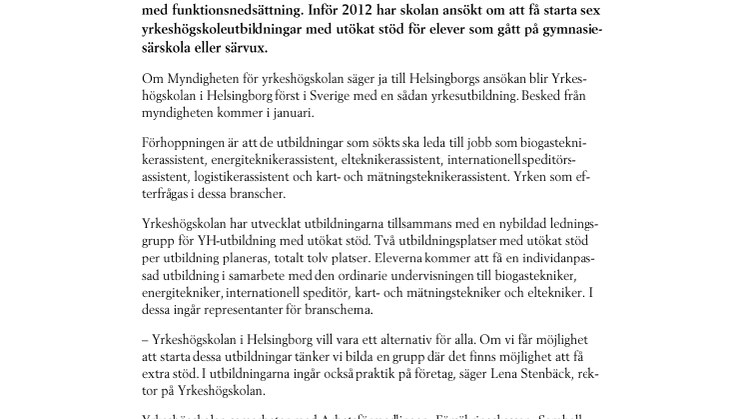Helsingborg kan bli först med yrkeshögskoleutbildningar för elever med funktionsnedsättning
