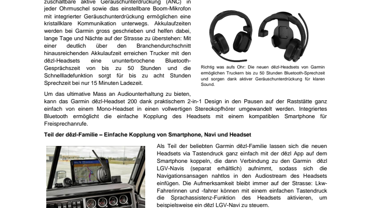 PM Garmin dezl-Headset Serie