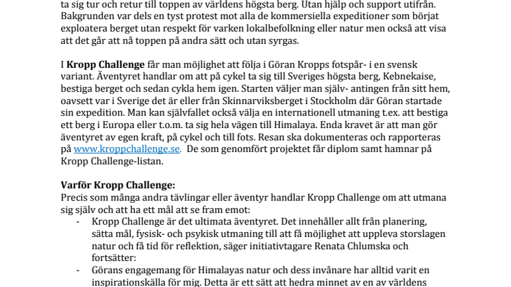Premiär för Kropp Challenge - ett äventyr i Göran Kropps fotspår