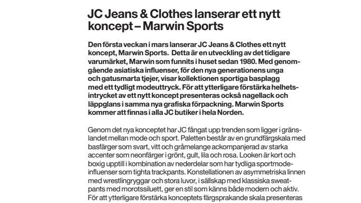 JC Jeans & Clothes lanserar ett nytt koncept – Marwin Sports