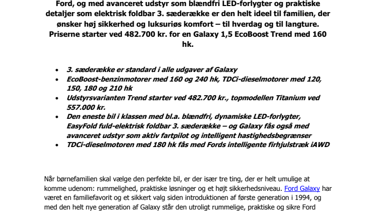 Rejs på første klasse i Fords nye familiebil: Ny Galaxy starter fra 482.700 kr.