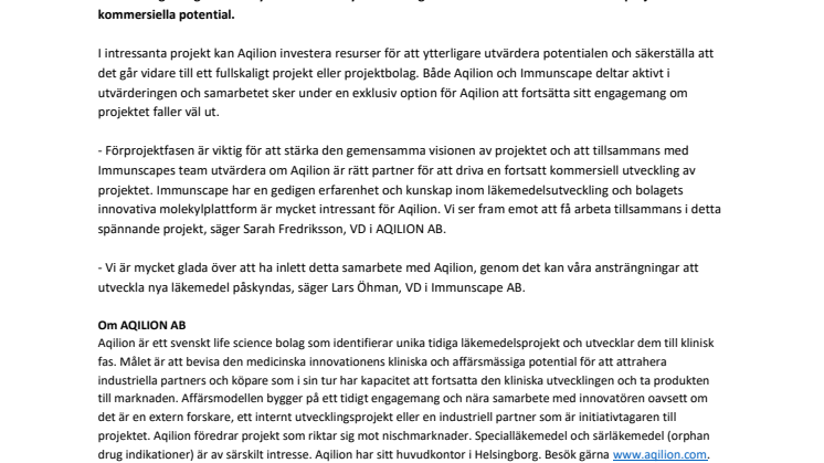 Aqilion inleder ett samarbete med Immunscape