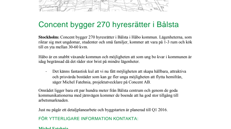 Concent utvecklar 270 hyresrätter i Bålsta